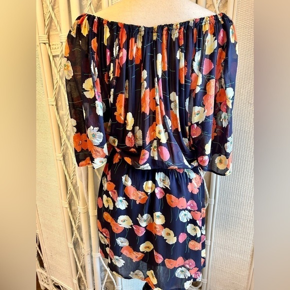 Topshop Dress Blue Coral Floral Flutter Sleeve Elastic Waist Off Shoulder size 6 - Picture 9 of 16